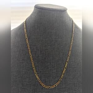 925 Italy Sterling Silver Gold Plated Vermeil Figaro Chain Link Necklace 24"